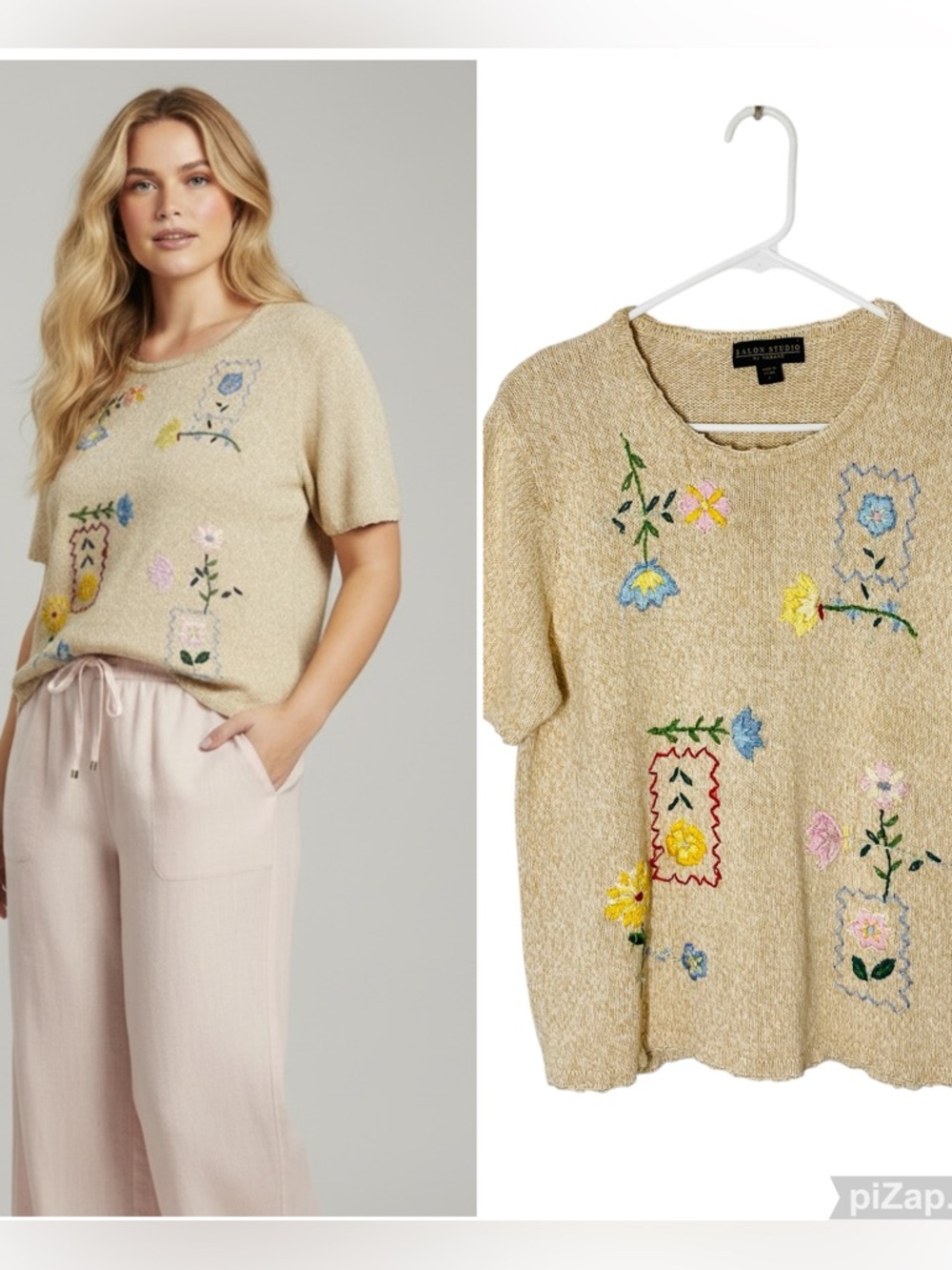 VINTAGE SALON STUDIO Floral Embroidered Granny Sweater